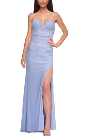 La Femme Strapless Hot Stone Dress In Light Periwinkle