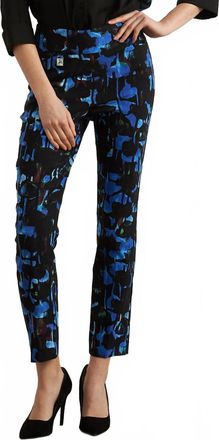 Joseph Ribkoff Abstract Geo Print Crop Pant In Black Royal Sapphire
