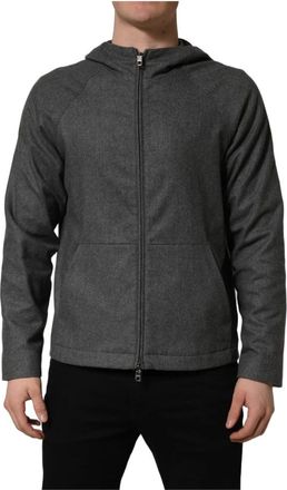 Dolce & Gabbana Hooded Full Zip Bomber Jacket - Heren - Vesten met rits - Grijs - M - Katoen - Hoodies & sweatvesten