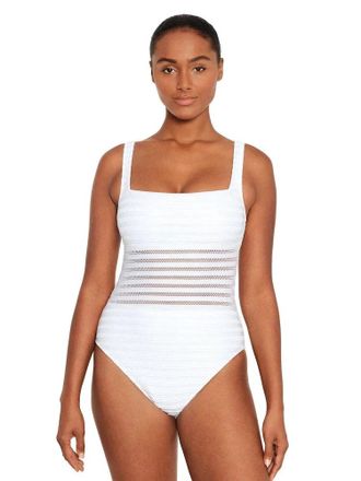 Lauren Ralph Lauren Womens Lauren Ralph Lauren Ottoman One Piece White Mesh Swimsuits RED1066