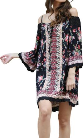 Angie Floral Twin Print Cold Shoulder Dress In Black