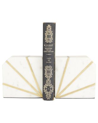 CosmoLiving by Cosmopolitan Cosmoliving By Cosmopolitan Set Of 2 Geometric White Marble Bookends With Gold Inlay