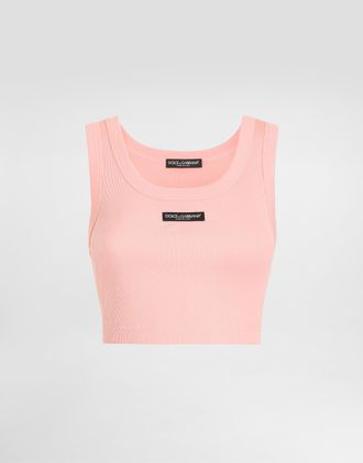 Dolce & Gabbana Cotton Cropped Tank Top With Logo - Woman Shirts And Tops Pink 38