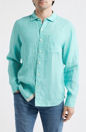Tommy Bahama Paradise Breezer Linen Button-Up Shirt in Light Neptune Green at Nordstrom, Size 2Xlt