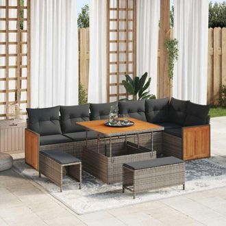 vidaXL Conjunto De Sof&aacute; De Jard&iacute;n 9 Pcs Gris, Gris Oscuro Vidaxl