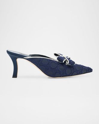 Manolo Blahnik Circolu Embroidered Bow Mules