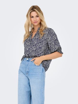 Only Kurzarmbluse ONLY ONLRAYA 3/4 SHIRT WVN NOOS, Damen, Gr. L, blau (night sky aop:adena graphic), Web, Obermaterial: 100% Viskose, bedruckt, l&auml;ssig gesc