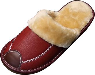 Generic Warm Plush Womens Slippers, Thick-Soled and Comfortable Womens Shoes,Burgundy,6.5 UK
