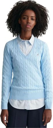 GANT Gedraaide katoenen V-hals trui - Dames - V-hals truien - Blauw - XL - Katoen - Truien & Vesten