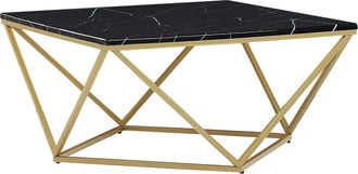 Beliani Beliani - Mesa De Centro Efecto M&aacute;rmol Negro Dorado 80 X 80 Cm Mdf Jaula Glamour Malibu