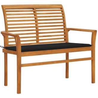 vidaXL Vidaxl - Banco De Jard&iacute;n Madera Maciza De Teca Con Coj&iacute;n Negro 112 Cm