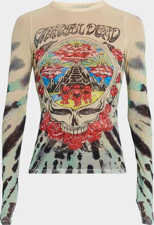 Alice & Olivia x Grateful Dead Delaina Long-Sleeve Mesh Top