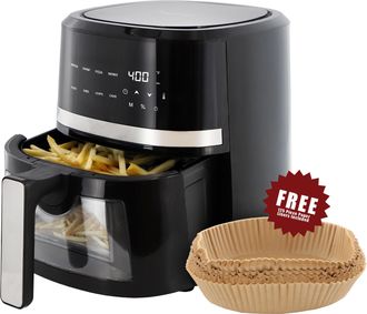 MegaChef 4 Quart Digital LED Display Electric Air Fryer with Transparent Window in Black with 125 Piece Paper Liners