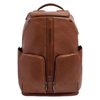 Piquadro Leren rugzak met twee compartimenten voor laptop 15-6 - Heren - Tassen - Bruin - Maat: ONE Size Leer
