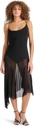 Steve Madden Louisa Midi Dress Womens Black Mesh Asymmetric Hem PAL177