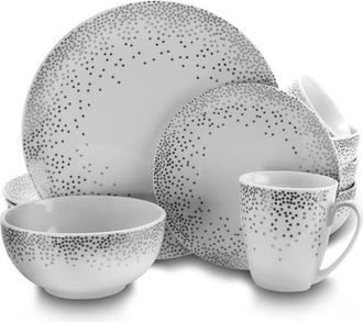 Gibson Platinum Dots 16 Piece Round Ceramic Dinnerware Set in Silver at Nordstrom