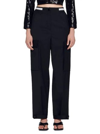 Sandro Pre-Loved Wide Leg Twill Cargo Pant In Black