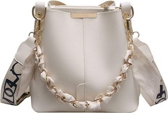 Generic Women PU Chain Crossbody Bag Zipper Closure Bag for Work Vacation (White)