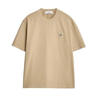 Stone Island T-Shirts, male, Beige, Size: 3XL Short-sleeve T-shirt with Compass Patch