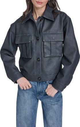 Levi's Faux Leather Shirt Jacket in Dark Wash Denim at Nordstrom, Size X-Small