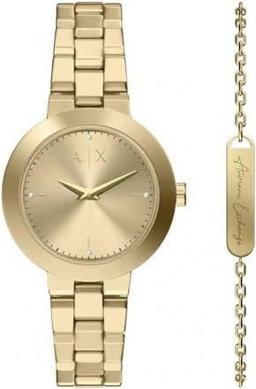 A|X Armani Exchange Quartz Gold Dial Ladies Watch with Bracelet AX7177SET