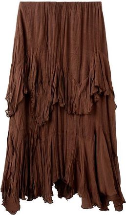 Mango Ruffled Chiffon Maxi Skirt in Brown at Nordstrom, Size Medium