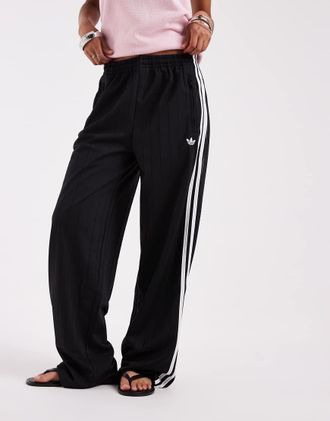 adidas Originals pantaloni della tuta Firebird ampi neri a righe sottili-Nero
