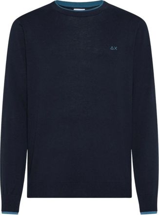Sun 68 Round-neck Knitwear, male, Blue, Size: S Sweater Neck Double Rib L/S