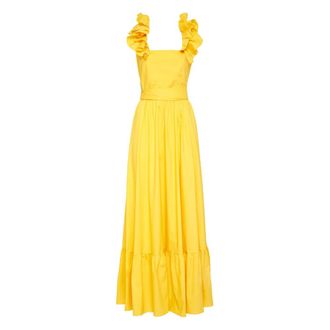 Philipp Plein Long Dress - Dames - Avondkleed - Geel - L - Katoen - Kleedjes