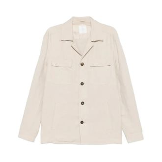 Eleventy Light Jackets, male, Beige, Size: XL Linen Blend Shirt Jacket