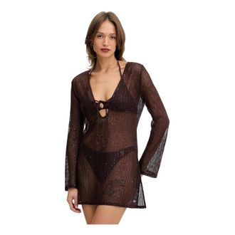 Karl Lagerfeld Badmode, Dames, Bruin, S, Polyester, Crochet LS Beach Dress