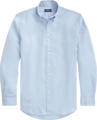 Polo Ralph Lauren Blauw Linnen Overhemd met Pony Motif - Heren - Casual Overhemden - Blauw - XL - Linnen - Overhemden