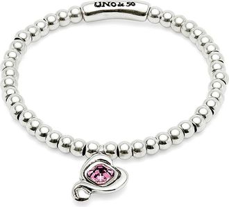 UNOde50 Beaded Stretch Bracelet with Heart and Pink Crystal in Silver at Nordstrom, Size Medium