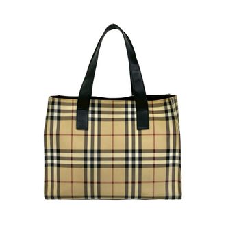 Burberry Beige Black Pvc Leather Handbag Tote Bag (Pre-Owned)