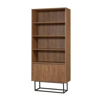 Calicosy Estanter&iacute;a con 3 estantes y 2 puertas decorativas de nogal - A182 cm