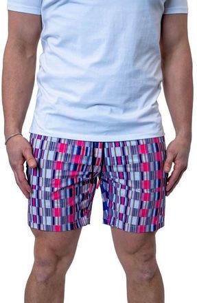 Maceoo Swim Lion Bars Multi Swim Trunks in Purple Multi at Nordstrom, Size Xx-Large