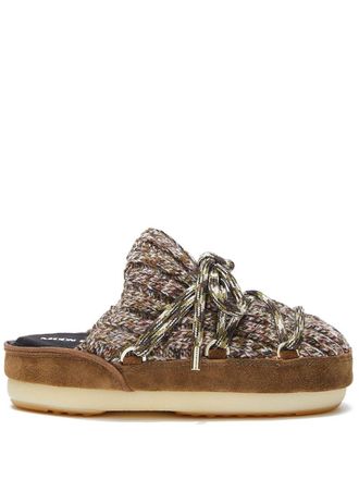 Moon Boot knit lace-up mules - women - Wool/Acrylic/Polyester/Rubber/Leather/Wool/Acrylic/Cotton - 37/38 - Brown