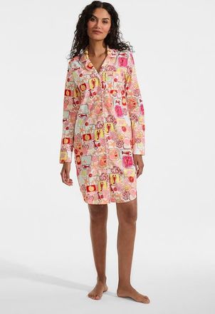 Lands End Cotton Poplin Long Sleeve Sleepshirt Nightgown in Tropical Stamp/white at Nordstrom, Size X-Small