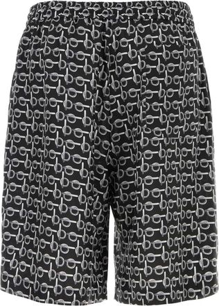Burberry Mens Printed Silk Bermuda Shorts Silverblack Exterior