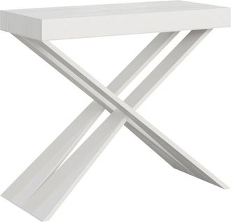 Itamoby Consola extensible 90x40/300 cm efecto madera fresno blanco y hierro