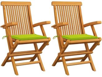 vidaXL Sillas De Jard&iacute;n 2 Uds Madera Teca Con Cojines Verde Brillante Vidaxl
