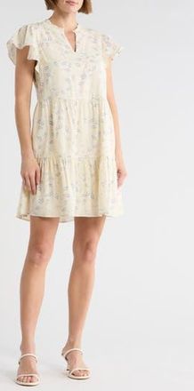 Melrose and Market Flutter Sleeve Tiered Minidress in Ivory- Blue Lace Stems at Nordstrom Rack, Size Xx-Large