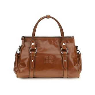 Miu Miu Glanzende Leren Handtas - Dames - Tassen - Bruin - Maat: ONE Size Katoen
