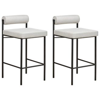 Beliani Conjunto De 2 Sillas De Bar Modernas Taburetes Respaldo Tapizado Poli&eacute;ster Sin Reposabrazos Patas Negras Gris Claro Amaya