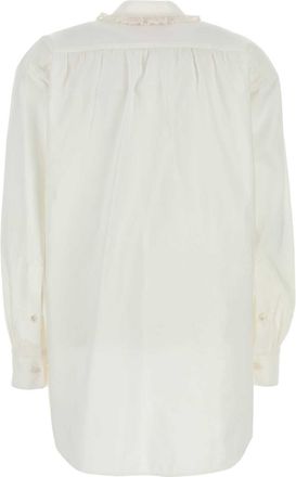 Valentino Garavani Womens White Cotton Blend Blouse Bianco Exterior: Linen Silk Maglie Sweater