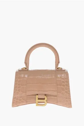 Balenciaga Borsa a Mano HOURGLASS XS in Pelle Lucida Effetto Coccodrill taglia Un