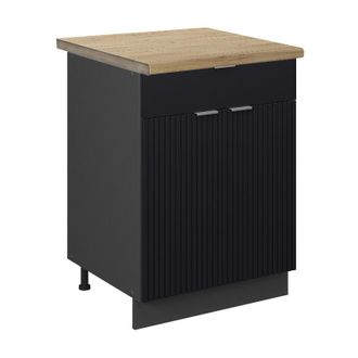 Vicco Mueble Bajo De Cocina Fame-line, Rayas Negras, 60 Cm Con Caj&oacute;n, Et Roble