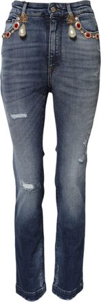 Dolce & Gabbana Womens Blue Rhinestone Embellished Denim Jeans Cotton Elastane Clothing