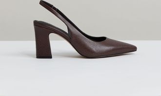 Reiss Chocolate Leather Slingback Court Shoes, 336