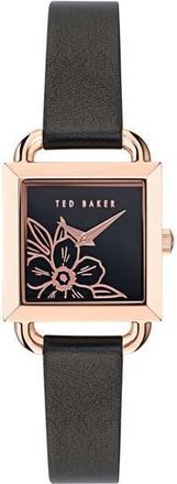 Ted Baker Square Leather Strap Watch in Black at Nordstrom Rack